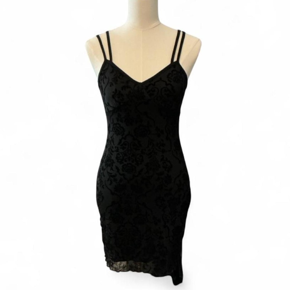Unbranded Burnout Velvet Dress Women Small Black Excellent Damask Floral Mini